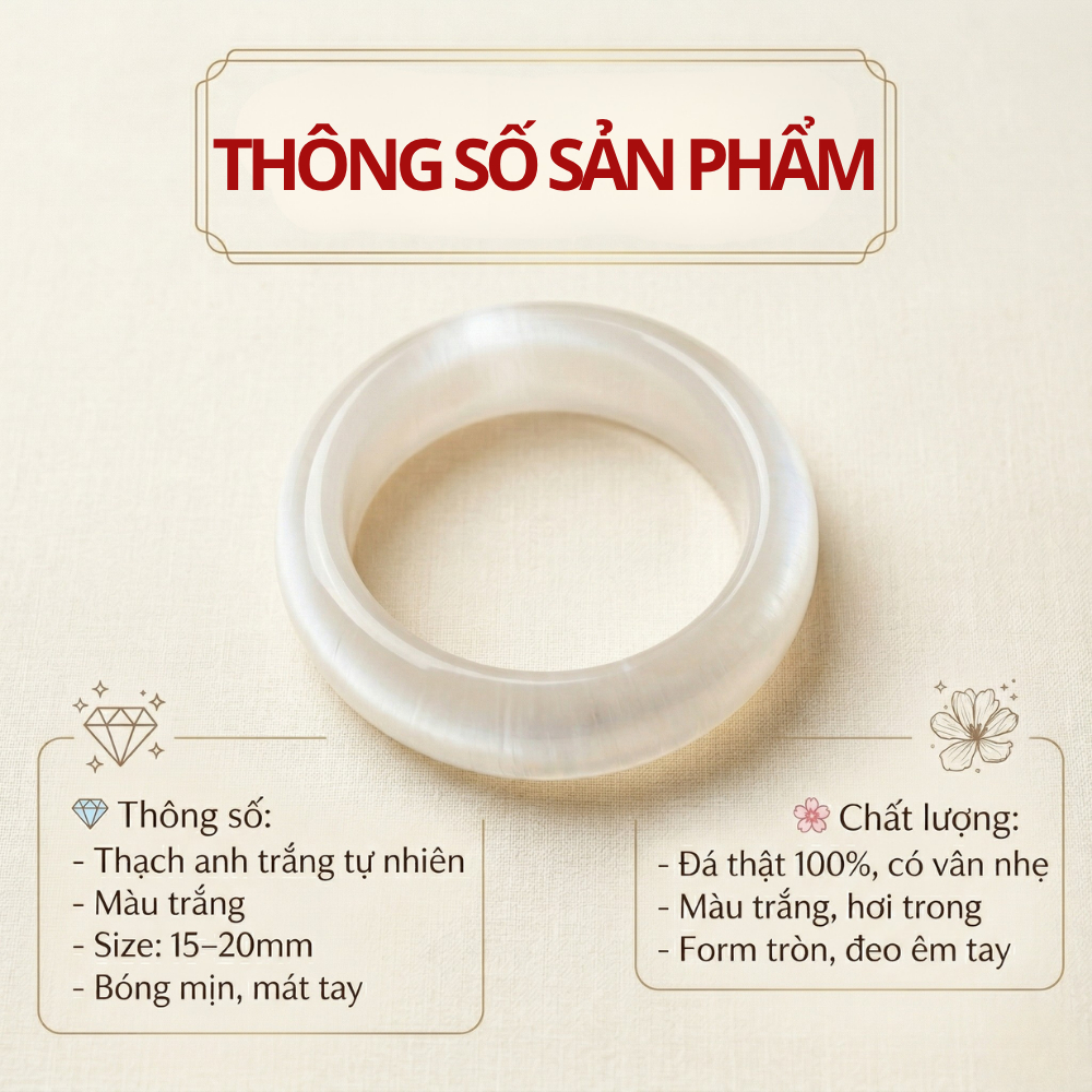 Nhẫn đá thạch anh phong thủy Lộc Tụ Các trắng mắt mèo tinh xảo thu hút năng lượng mang lại may mắn
