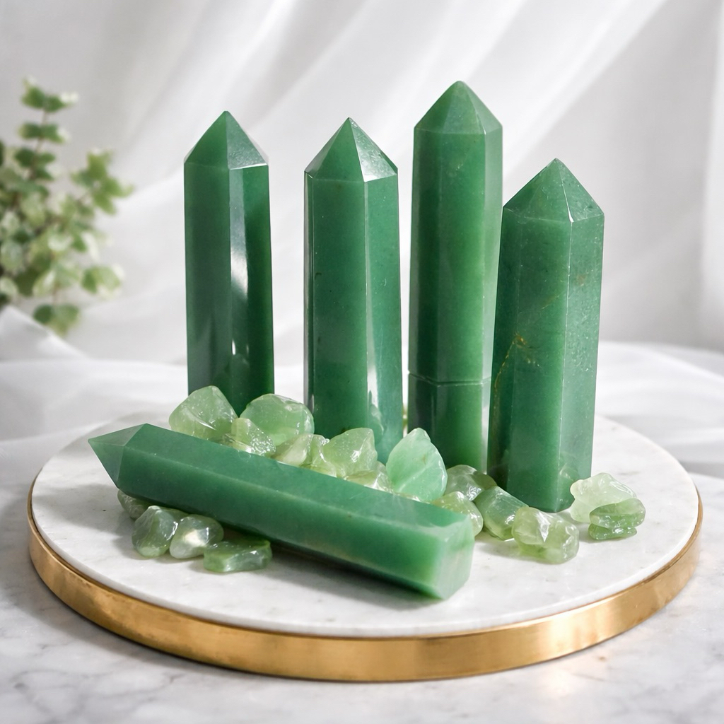 Trụ Thạch Anh Xanh Lục (Đá Aventurine) - Giúp cân bằng năng lượng, may mắn, đá thanh tẩy bài Tarot