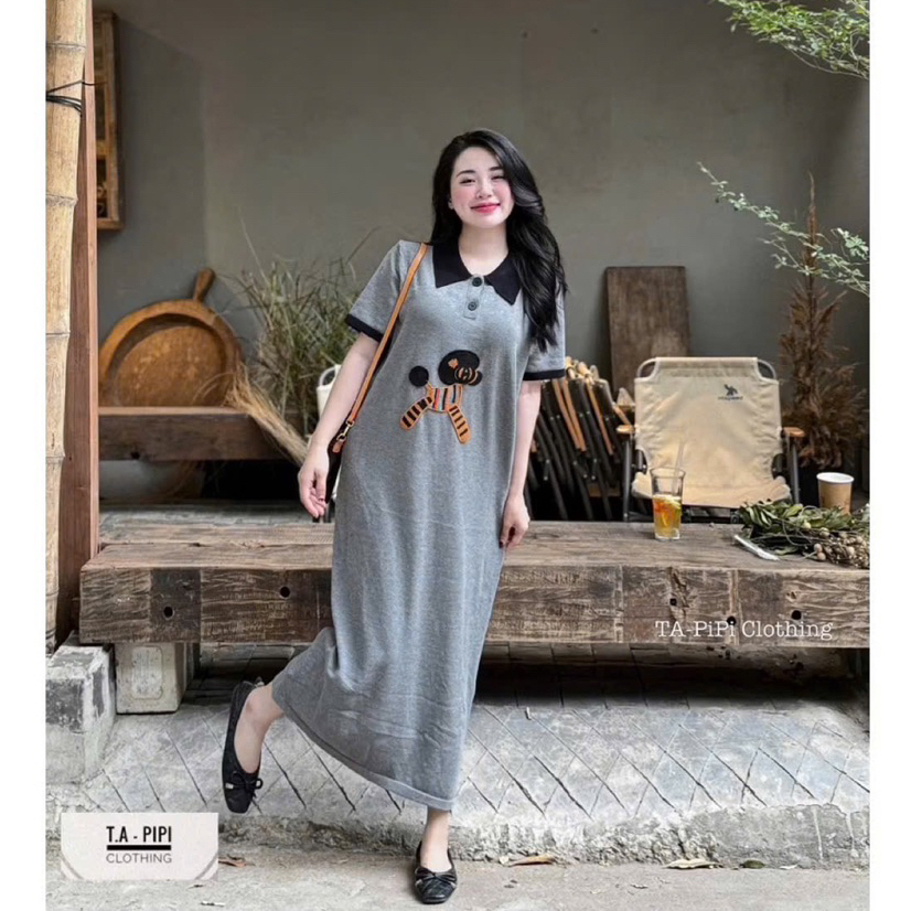 VÁY BẦU CỘC TAY ZIP DÁNG XUÔNG CỔ POLO THÊU HÌNH NGỰA - 2 Màu