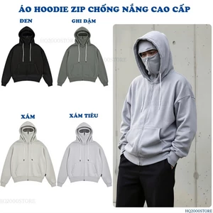 Áo Nỉ Hoodie Cao Cấp Khóa Kéo 2 Mũ FORM RỘNG NỈ DÀY CÓ MŨ ZIP BASIC,Chống nắng,chống tia UV