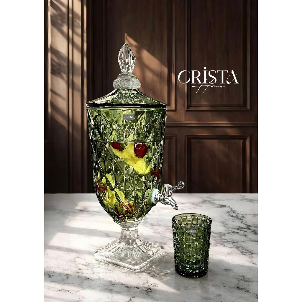 Bình Thủy Tinh 3.3L Crista Home Vân Kim Cương Cao Cấp | Bình Đựng Nước Detox, Trà Trái Cây Có Vòi Tiện Lợi – Mã 60244