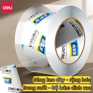 Băng Keo Trong Deli Dán Thùng Đóng Gói Siêu Dính, Băng Keo Carton Trong Suốt Chắc Dai, Chống Rách, Lõi Mỏng Tiết Kiệm