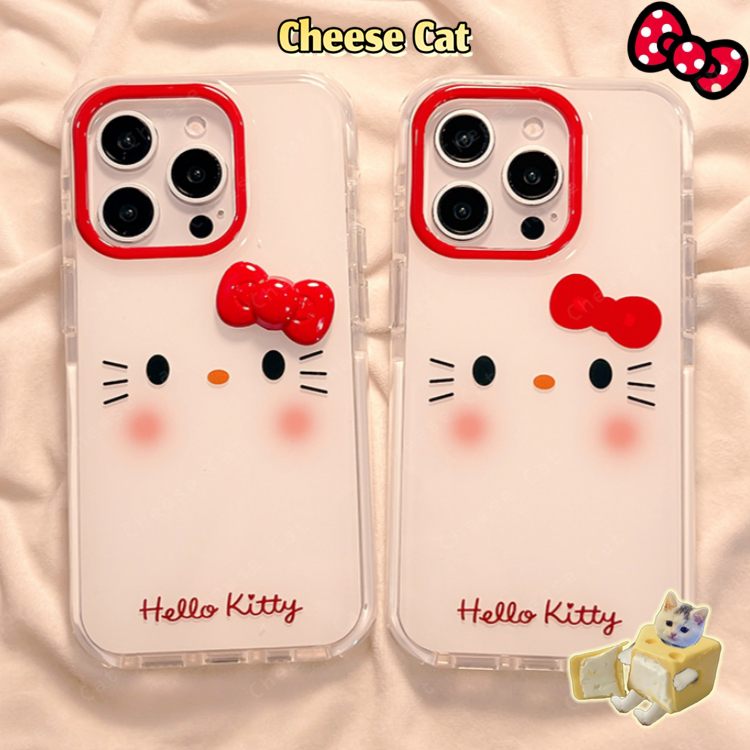 Ốp Kitty Ốp lưng iPhone màu đỏ nơ đỏ má hồng cho iPhone 13 14 15 16 17 11 12 Pro Max Xs Max XR 7 8 6 Plus 16E