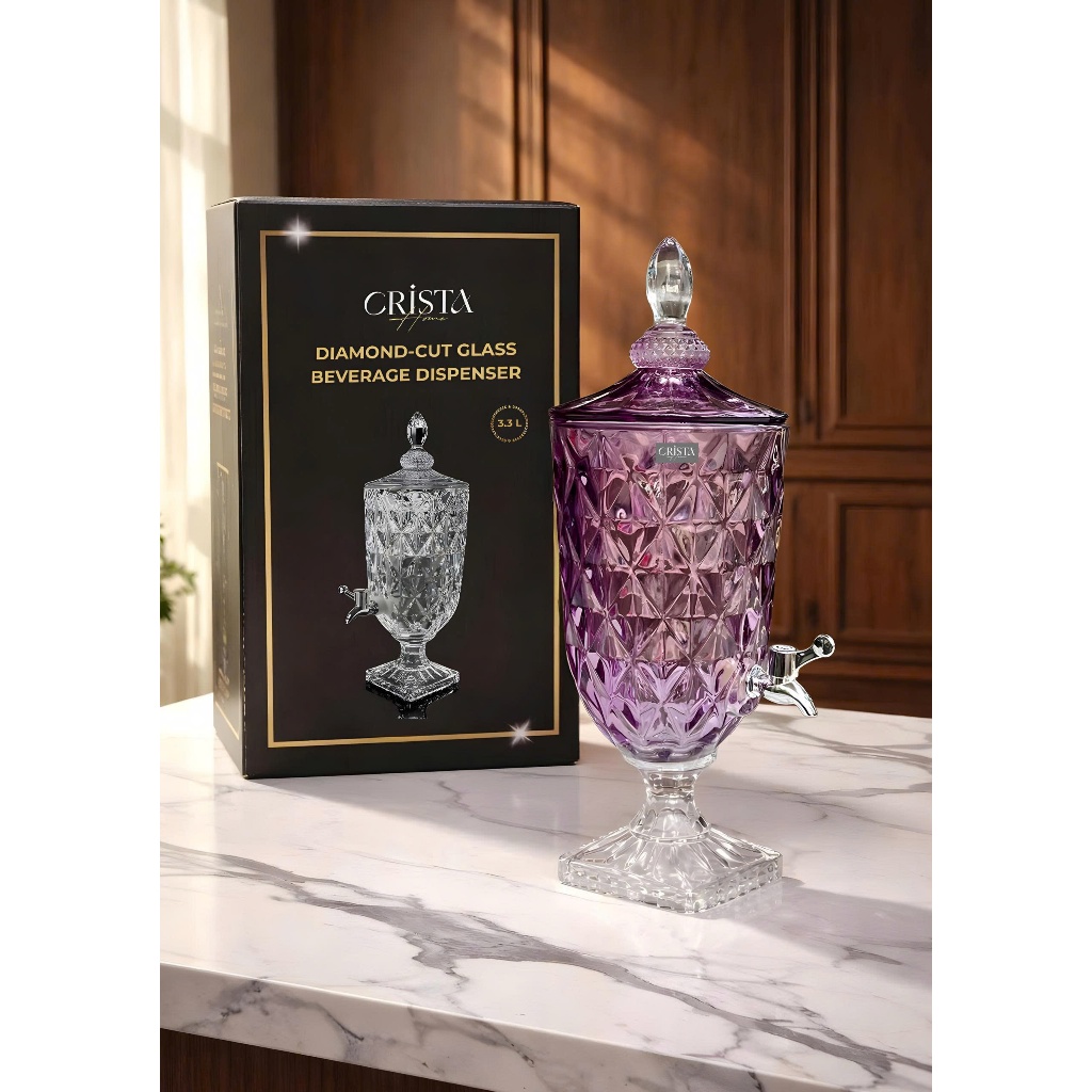 Bình Thủy Tinh 3.3L Crista Home Vân Kim Cương Cao Cấp | Bình Đựng Nước Detox, Trà Trái Cây Có Vòi Tiện Lợi – Mã 60244
