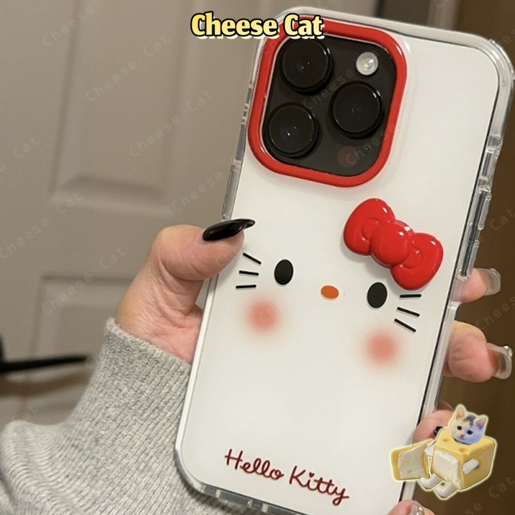Ốp Kitty Ốp lưng iPhone màu đỏ nơ đỏ má hồng cho iPhone 13 14 15 16 17 11 12 Pro Max Xs Max XR 7 8 6 Plus 16E