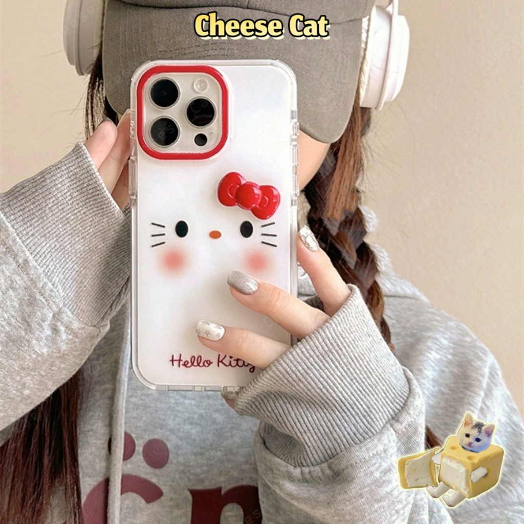 Ốp Kitty Ốp lưng iPhone màu đỏ nơ đỏ má hồng cho iPhone 13 14 15 16 17 11 12 Pro Max Xs Max XR 7 8 6 Plus 16E
