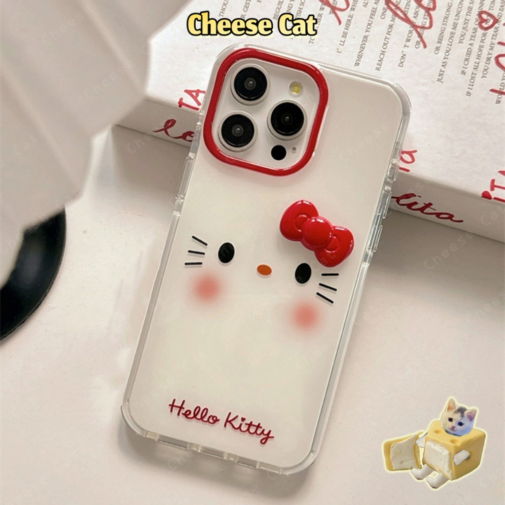 Ốp Kitty Ốp lưng iPhone màu đỏ nơ đỏ má hồng cho iPhone 13 14 15 16 17 11 12 Pro Max Xs Max XR 7 8 6 Plus 16E