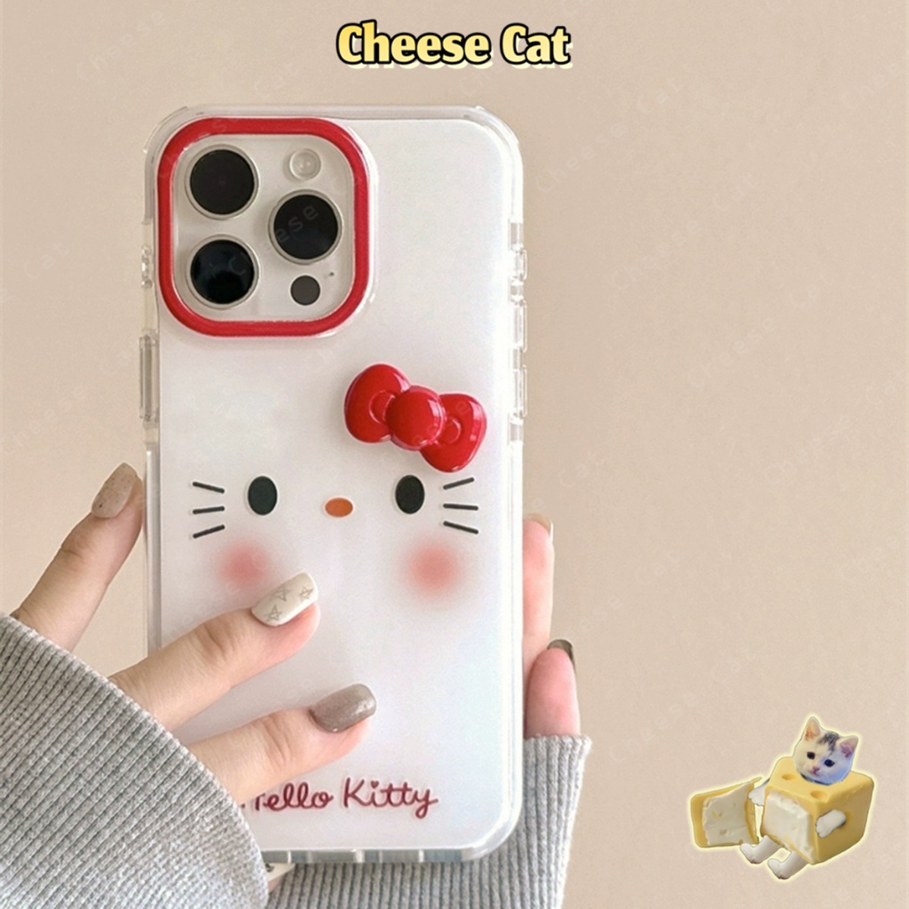 Ốp Kitty Ốp lưng iPhone màu đỏ nơ đỏ má hồng cho iPhone 13 14 15 16 17 11 12 Pro Max Xs Max XR 7 8 6 Plus 16E