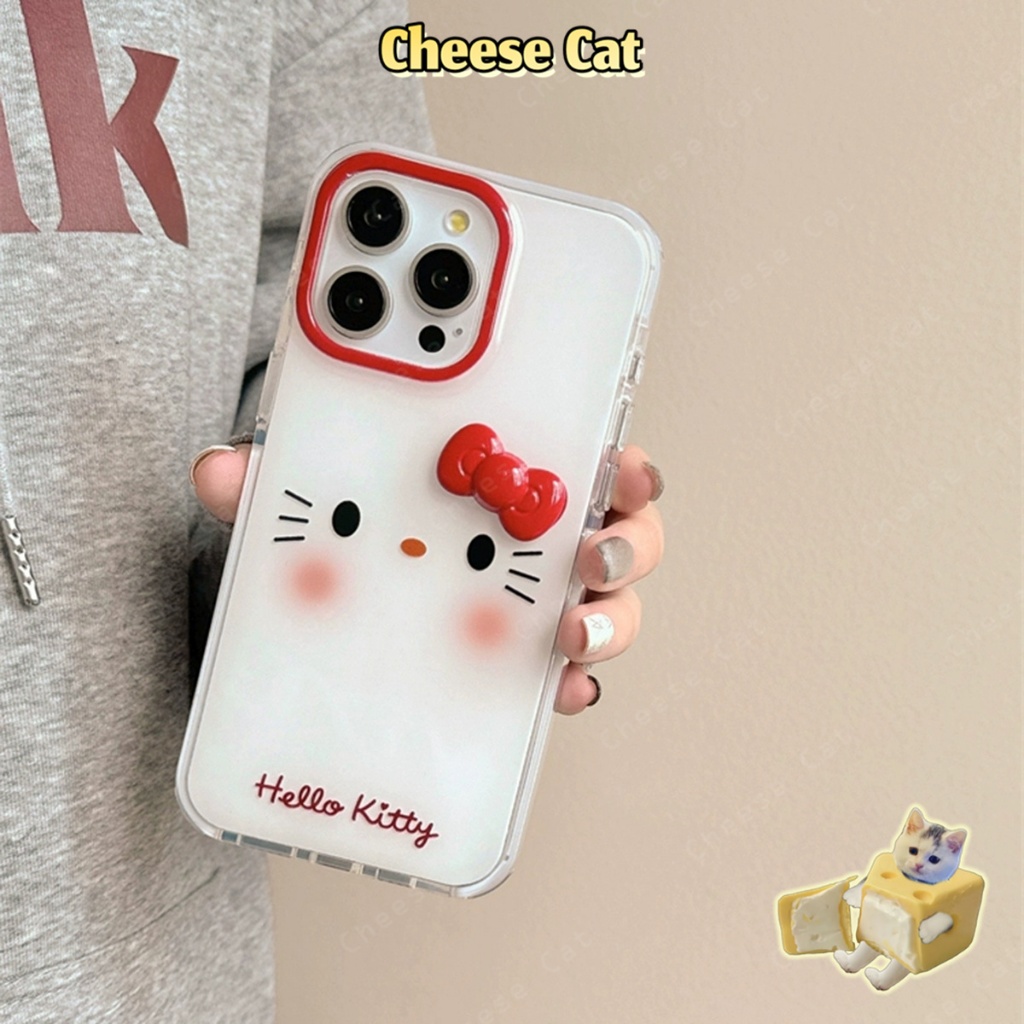 Ốp Kitty Ốp lưng iPhone màu đỏ nơ đỏ má hồng cho iPhone 13 14 15 16 17 11 12 Pro Max Xs Max XR 7 8 6 Plus 16E