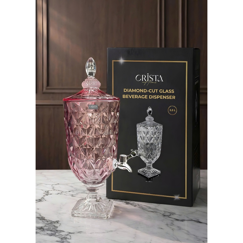 Bình Thủy Tinh 3.3L Crista Home Vân Kim Cương Cao Cấp | Bình Đựng Nước Detox, Trà Trái Cây Có Vòi Tiện Lợi – Mã 60244
