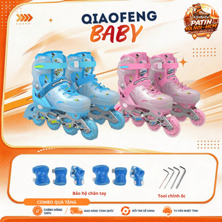 Giày patin trẻ em Qiaofeng Baby 8 bánh đèn, bánh cao su pha, càng hợp kim nhôm chịu lực dưới 40kg 2 màu xanh/hồng