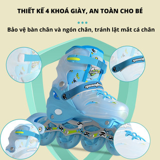 Giày patin trẻ em Qiaofeng Baby 8 bánh đèn, bánh cao su pha, càng hợp kim nhôm chịu lực dưới 40kg 2 màu xanh/hồng