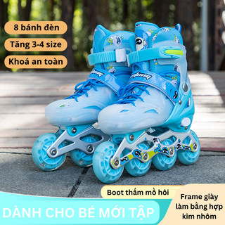 Giày patin trẻ em Qiaofeng Baby 8 bánh đèn, bánh cao su pha, càng hợp kim nhôm chịu lực dưới 40kg 2 màu xanh/hồng