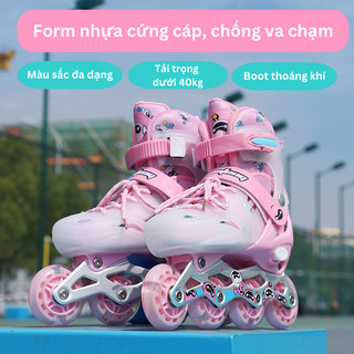 Giày patin trẻ em Qiaofeng Baby 8 bánh đèn, bánh cao su pha, càng hợp kim nhôm chịu lực dưới 40kg 2 màu xanh/hồng