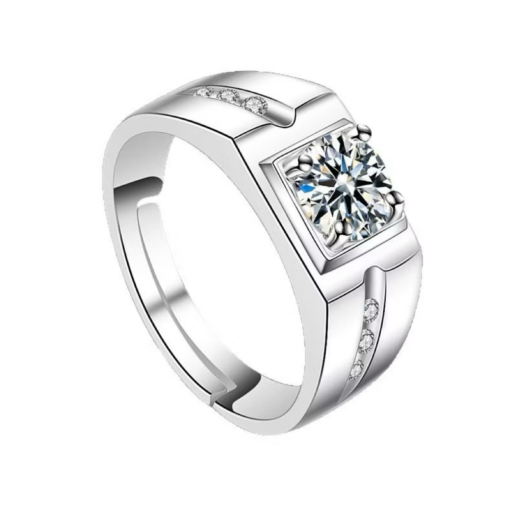 🎀N.U.W🎀 Nhẫn Kim Cương Thời Trang Độc Đoán Mở Nhẫn Cưới Zircon Micro Set Hai Carat Nhẫn