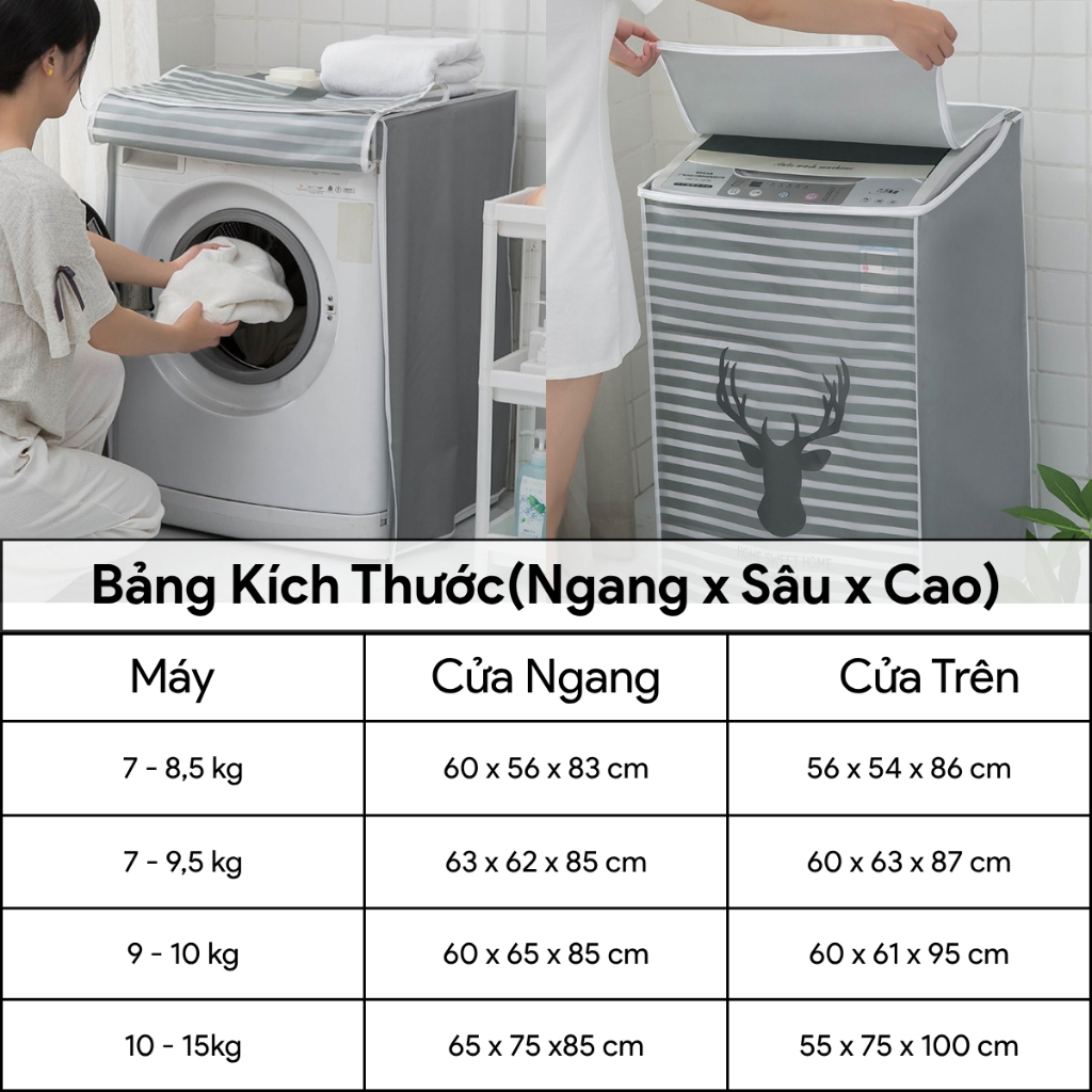 Bọc Máy Giặt Cửa Ngang Cửa Trên Chống Bụi Chống Nước Loại Dày , Áo Trùm Máy Giặt Che Phủ Kín Thân
