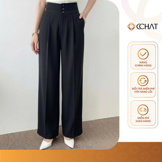 Quần Ống Rộng 𝐂𝐂𝐇𝐀𝐓 Dáng Suông Kiểu 3 Cúc Hinsy Cạp Cao Chất Liệu Tuytsi Cao Cấp 16QDS2006ST