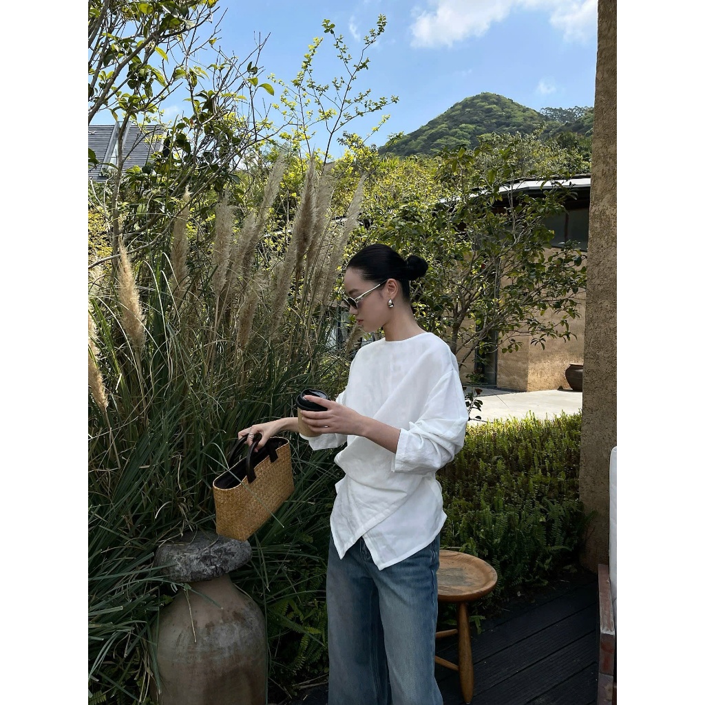 𝗚𝗨 𝗟𝗶𝗻𝗲𝗻  - Áo Linen cổ tròn