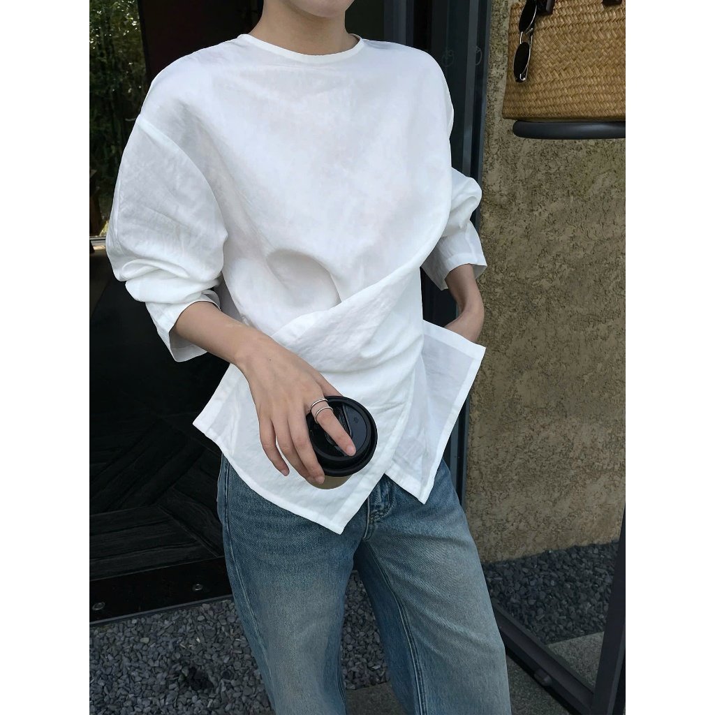 𝗚𝗨 𝗟𝗶𝗻𝗲𝗻  - Áo Linen cổ tròn