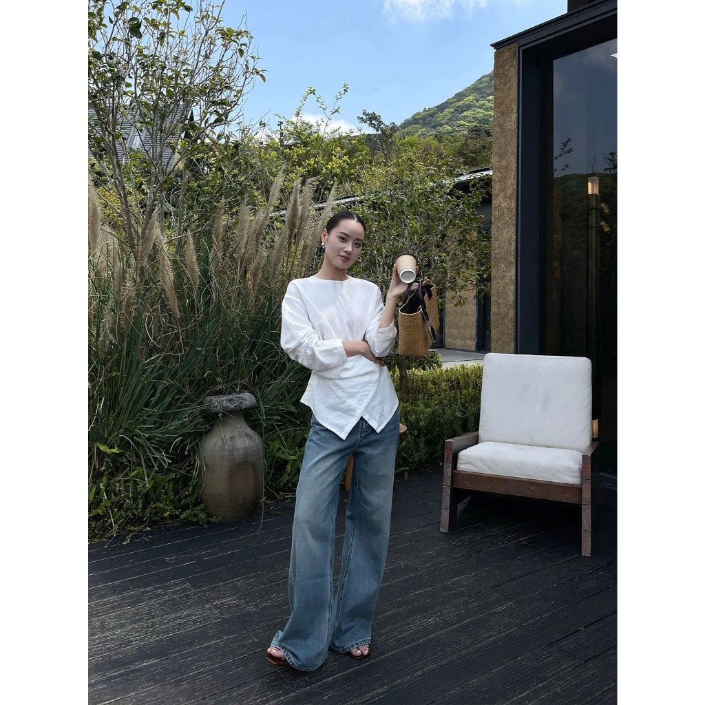 𝗚𝗨 𝗟𝗶𝗻𝗲𝗻  - Áo Linen cổ tròn