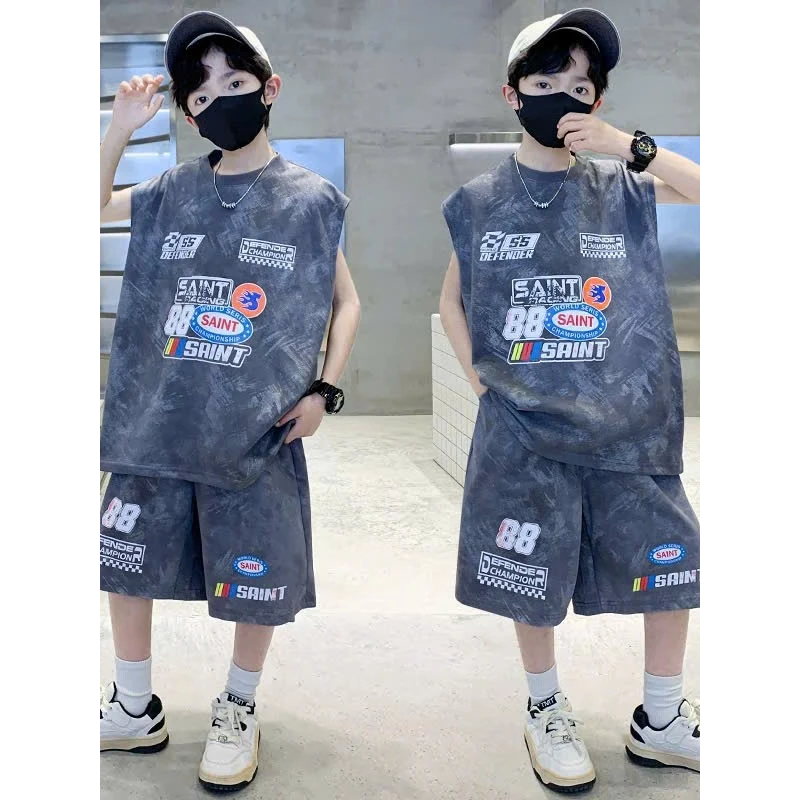 [Peinn] Bộ quần áo ba lỗ bé trai 14-52kg mẫu SAINT. Chất liệu vải thoáng mát, co dãn, màu sắc đẹp. NL18