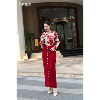 Chân Váy Nữ Dáng Dài Đính Cúc Giữa Thiết Kế Charllot Queen Ít Nhăn Co Giãn Thoải Mái Tôn Dáng