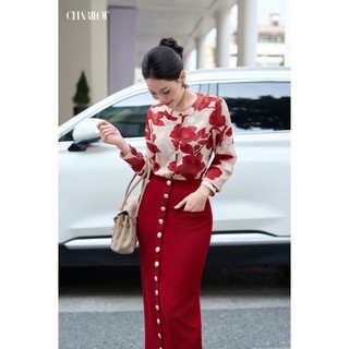 Chân Váy Nữ Dáng Dài Đính Cúc Giữa Thiết Kế Charllot Queen Ít Nhăn Co Giãn Thoải Mái Tôn Dáng