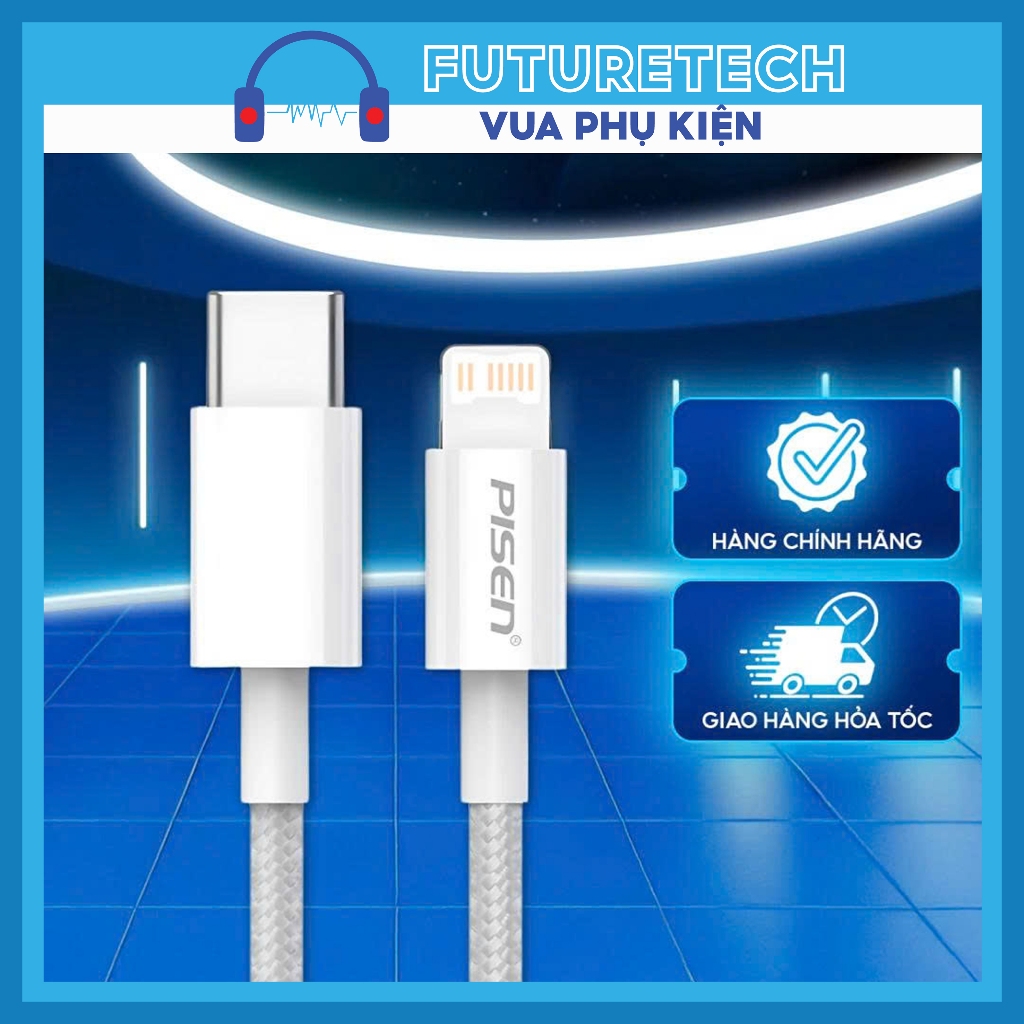 Cáp Sạc Nhanh 20W Pisen chính hãng chống đứt chống rối an toàn khoogn nóng máy BH 6 tháng
