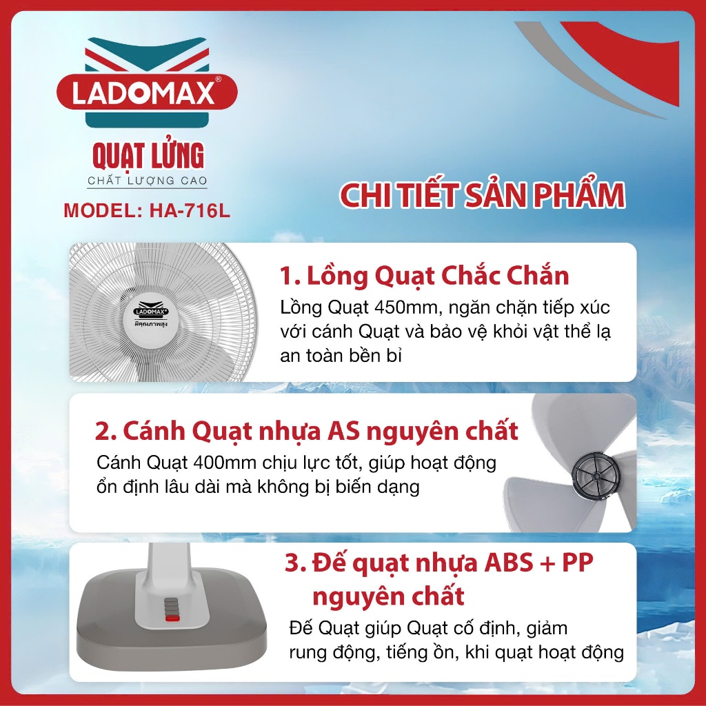 QUẠT LỬNG LADOMAX - Model: HA-716L