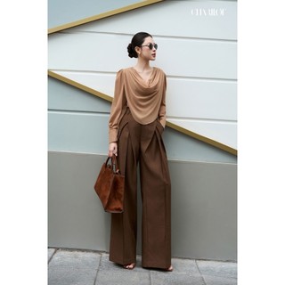 Quần Tây Suông Nữ Cạp Cao Vát Chéo Charllot Quần Công Sở Dáng Dài Mix Hàn Vân Xương Cá Tôn Dáng