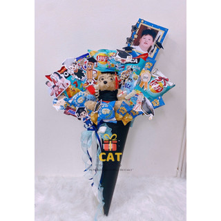 Bó Hoa Ốc Quế Bánh Kẹo Tốt Nghiệp - Kèm Gấu Cử Nhân & Sticker Theo Yêu Cầu- Quà Tặng Tốt Nghiệp Độc Lạ - Ốc quế bánh kẹo