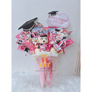 Bó Hoa Ốc Quế Bánh Kẹo Tốt Nghiệp - Kèm Gấu Cử Nhân & Sticker Theo Yêu Cầu- Quà Tặng Tốt Nghiệp Độc Lạ - Ốc quế bánh kẹo
