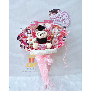 Bó Hoa Ốc Quế Bánh Kẹo Tốt Nghiệp - Kèm Gấu Cử Nhân & Sticker Theo Yêu Cầu- Quà Tặng Tốt Nghiệp Độc Lạ - Ốc quế bánh kẹo