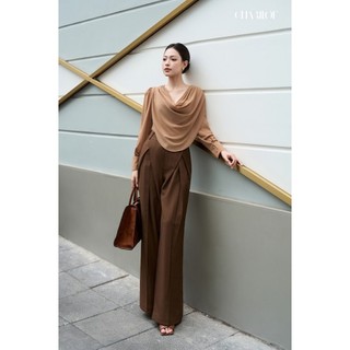 Quần Tây Suông Nữ Cạp Cao Vát Chéo Charllot Quần Công Sở Dáng Dài Mix Hàn Vân Xương Cá Tôn Dáng