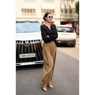 Quần Tây Suông Nữ Cạp Cao Vát Chéo Charllot Quần Công Sở Dáng Dài Mix Hàn Vân Xương Cá Tôn Dáng