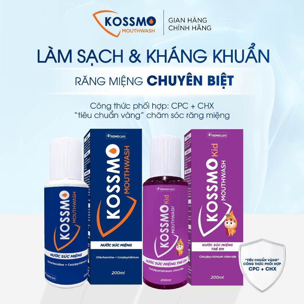 Combo 2 Nước súc miệng Kossmo làm sạch, giúp kh.áng kh.uẩn, hỗ trợ ngừa sâu răng, viêm lợi trẻ em người lớn