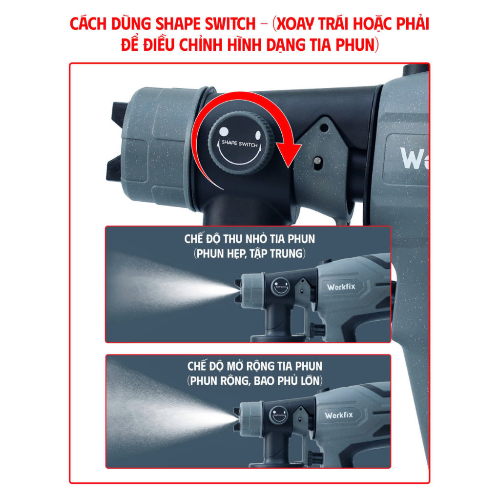 Thân Máy phun sơn dùng pin WORKFIX WF-SG800ML, 2 Kiểu phun - Bình chứa lớn 800ml - Chân pin phổ thông