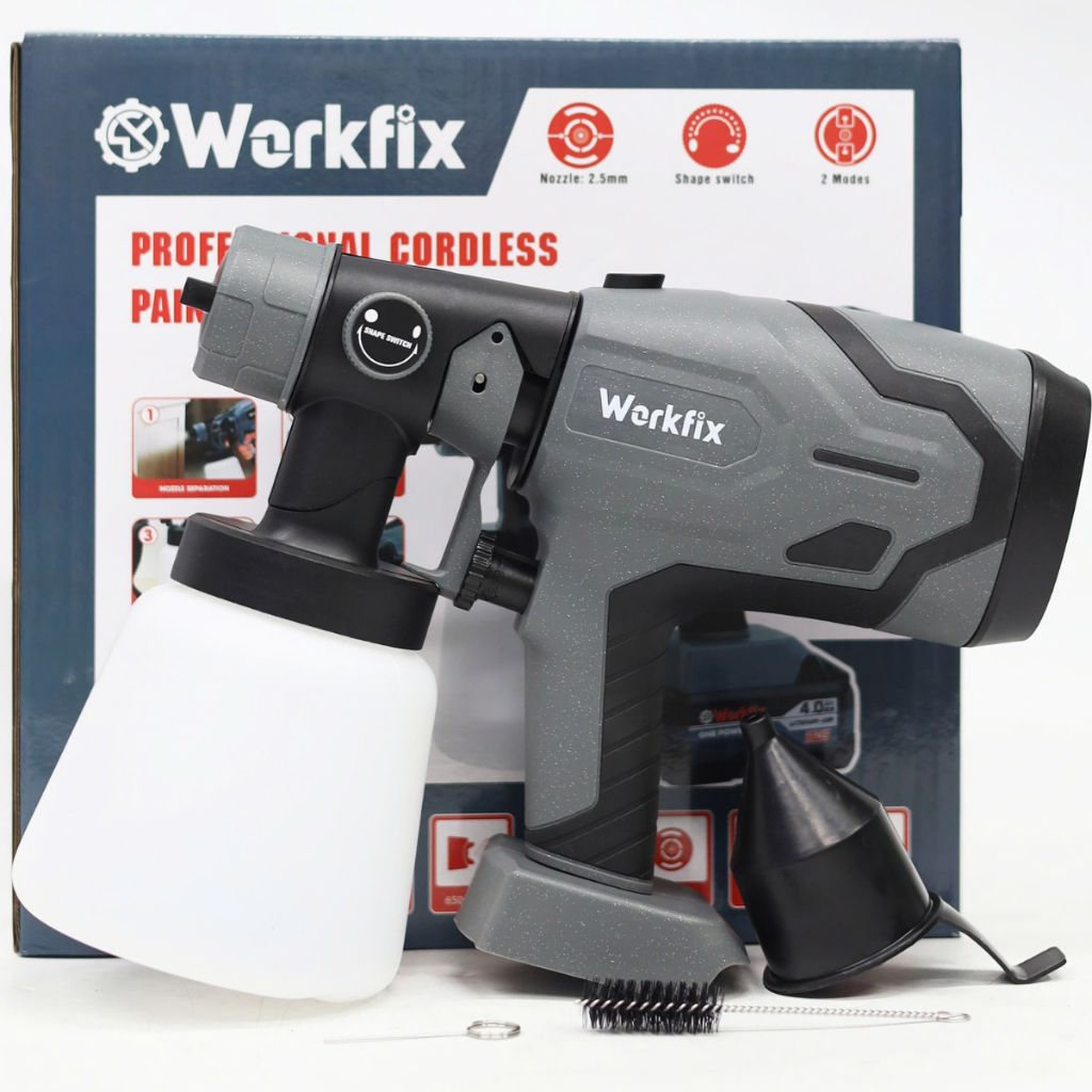 Thân Máy phun sơn dùng pin WORKFIX WF-SG800ML, 2 Kiểu phun - Bình chứa lớn 800ml - Chân pin phổ thông