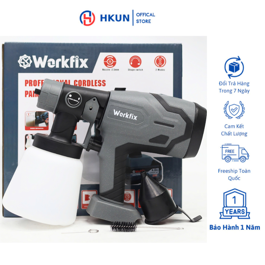 Thân Máy phun sơn dùng pin WORKFIX WF-SG800ML, 2 Kiểu phun - Bình chứa lớn 800ml - Chân pin phổ thông