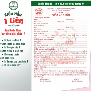 Giấy vay tiền 1 liên-Bloc 2 (in sẵn) & Bloc 6 (chọn mẫu in tên) hoặc theo thiết kế