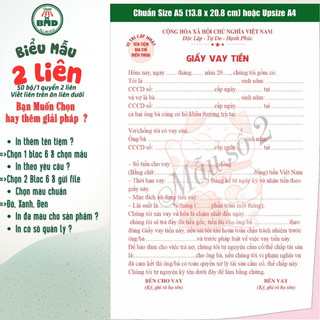 Giấy vay tiền 2 liên-Block 6 quyển-chọn mẫu in tên