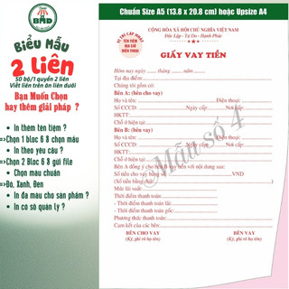 Giấy vay tiền 2 liên-Block 6 quyển-chọn mẫu in tên