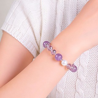 Vòng Tay Đá Tự Nhiên Thạch Anh Hồng Tím Vòng Tay Nữ Phối Hạt Pha Lê Lấp Lánh May Mắn Tình Duyên Trang Sức Nữ Cao Cấp Mẫu