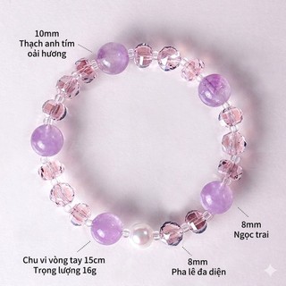 Vòng Tay Đá Tự Nhiên Thạch Anh Hồng Tím Vòng Tay Nữ Phối Hạt Pha Lê Lấp Lánh May Mắn Tình Duyên Trang Sức Nữ Cao Cấp Mẫu