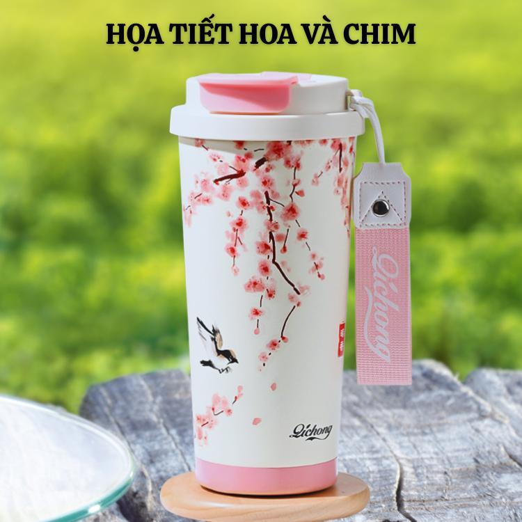Ly nước siêu giữ nhiệt inox 316 tráng gốm kháng khuẩn dung tích 520m kèm lọc trà và ống hút