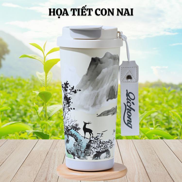 Ly nước siêu giữ nhiệt inox 316 tráng gốm kháng khuẩn dung tích 520m kèm lọc trà và ống hút