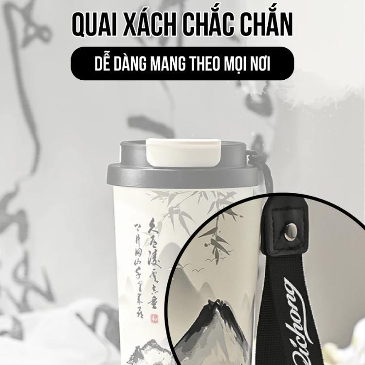 Ly nước siêu giữ nhiệt inox 316 tráng gốm kháng khuẩn dung tích 520m kèm lọc trà và ống hút
