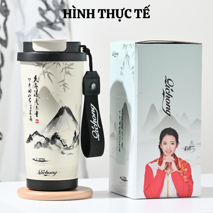 Ly nước siêu giữ nhiệt inox 316 tráng gốm kháng khuẩn dung tích 520m kèm lọc trà và ống hút