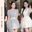 Váy trắng tay bồng cổ nơ đính hoa eo dáng ngắn sang trọng Jolie