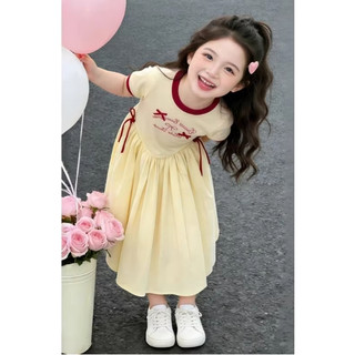 [B&G] Đầm váy àu vàng Thiết kế váy xòe nhẹ nhàng nhấn nơ nhỏ đáng yêu ở thân váy cho bé gái